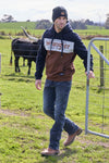 WRANGLER MENS PAUL HOODIE - NAVY/DARK TAN [SZ:XS]