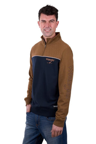 WRANGLER MENS TATE 1/4 ZIP PULLOVER - DARK NAVY/TAN [SZ:XS]