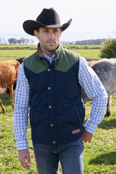 WRANGLER MENS ANDREW VEST - NAVY/CYPRESS [SZ:XS]