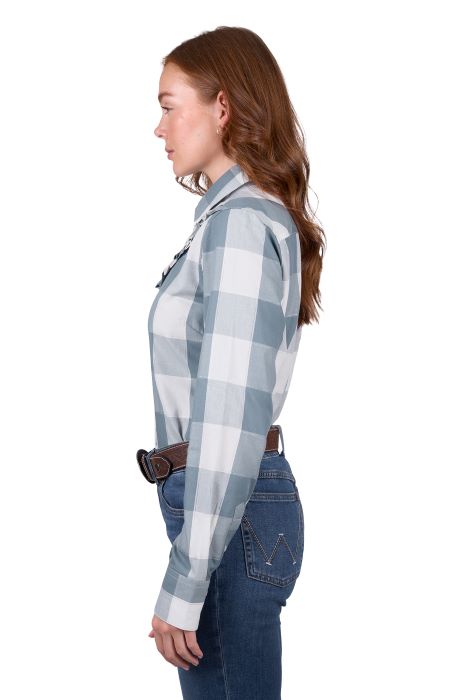 WRANGLER CELINA WOMENS CHECK LS SHIRT - BLUE [SZ:8]