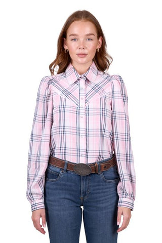 WRANGLER PHOEBE WOMENS CHECK LS SHIRT - PINK [SZ:8]