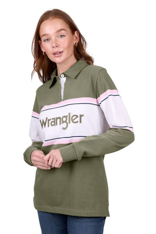 WRANGLER ELIZA WOMENS RUGBY - OLIVE/WHITE [SZ:8]