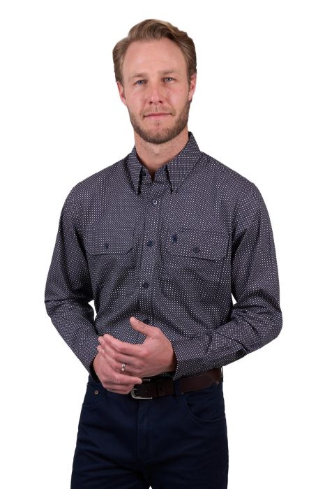 THOMAS COOK MENS ARLO 2 POCKET LONG SLEEVE SHIRT - NAVY/TAN [SZ:S]
