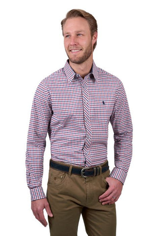 THOMAS COOK MENS GEORGE TAILORED LS SHIRT - NAVY/RED [SZ:S]
