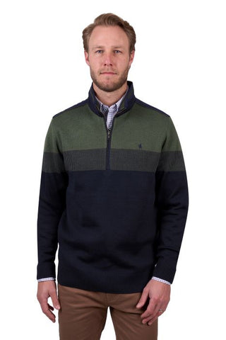 THOMAS COOK MENS ROY 1/4 ZIP JUMPER - NAVY/DARK GREEN [SZ:M]