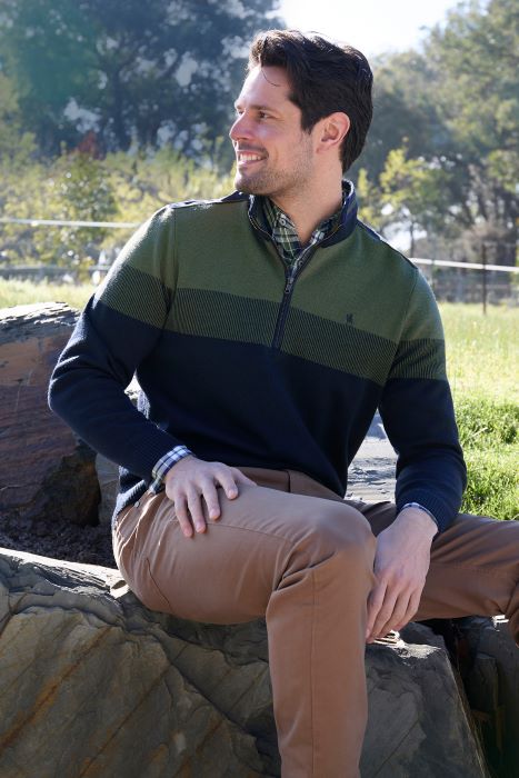 THOMAS COOK MENS ROY 1/4 ZIP JUMPER - NAVY/DARK GREEN [SZ:M]