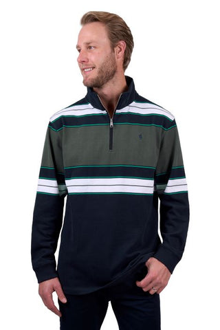 THOMAS COOK MENS LUCAS 1/4 ZIP RUGBY - NAVY/GREEN [SZ:M]