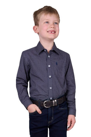 THOMAS COOK ARLO BOYS 1PKT LS SHIRT - NAVY/TAN [SZ:2]