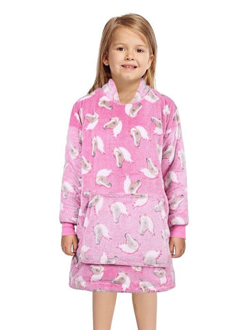 THOMAS COOK KIDS SNUGGLE HOODIE - PINK HORSE PRINT 