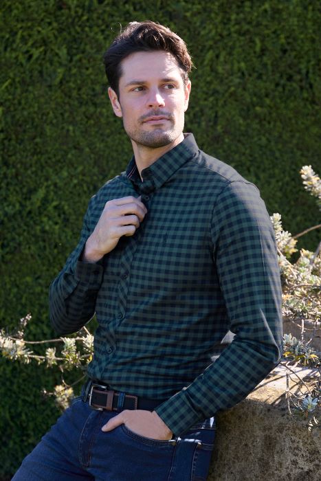 THOMAS COOK TIM MENS TAILORED LS SHIRT - NAVY/GREEN [SZ:S]