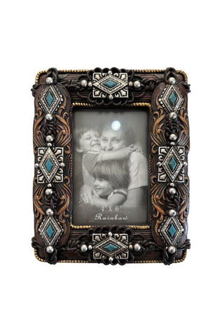 PURE WESTERN STUDDED BARBED WIRE PICTURE FRAME - 6" X 4" 
