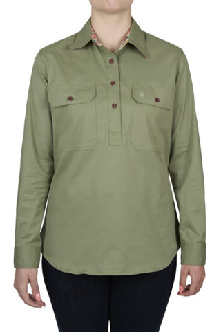 Thomas Cook Womens Stretch Drill Long Sleeve Shirt - Olive [sz:8]