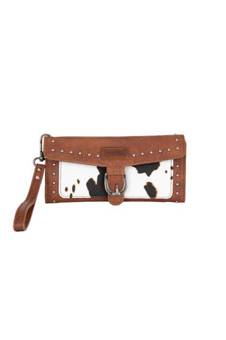WRANGLER COW PRINT WALLET - DARK TAN 