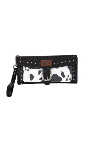 WRANGLER COW PRINT WALLET - BLACK 