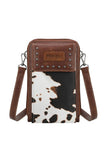 WRANGLER COW PRINT PHONE WALLET BAG - DARK TAN 