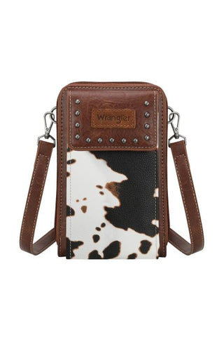 WRANGLER COW PRINT PHONE WALLET BAG - DARK TAN 