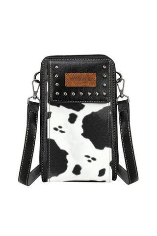 WRANGLER COW PRINT PHONE WALLET BAG - BLACK 