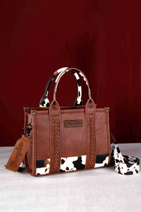 WRANGLER COW PRINT CROSSBODY BAG - DARK TAN 