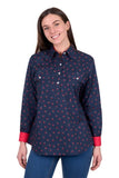 Hard Slog Womens Cherry 1/2 Plkt Ls Shirt - Dark Navy [sz:8]