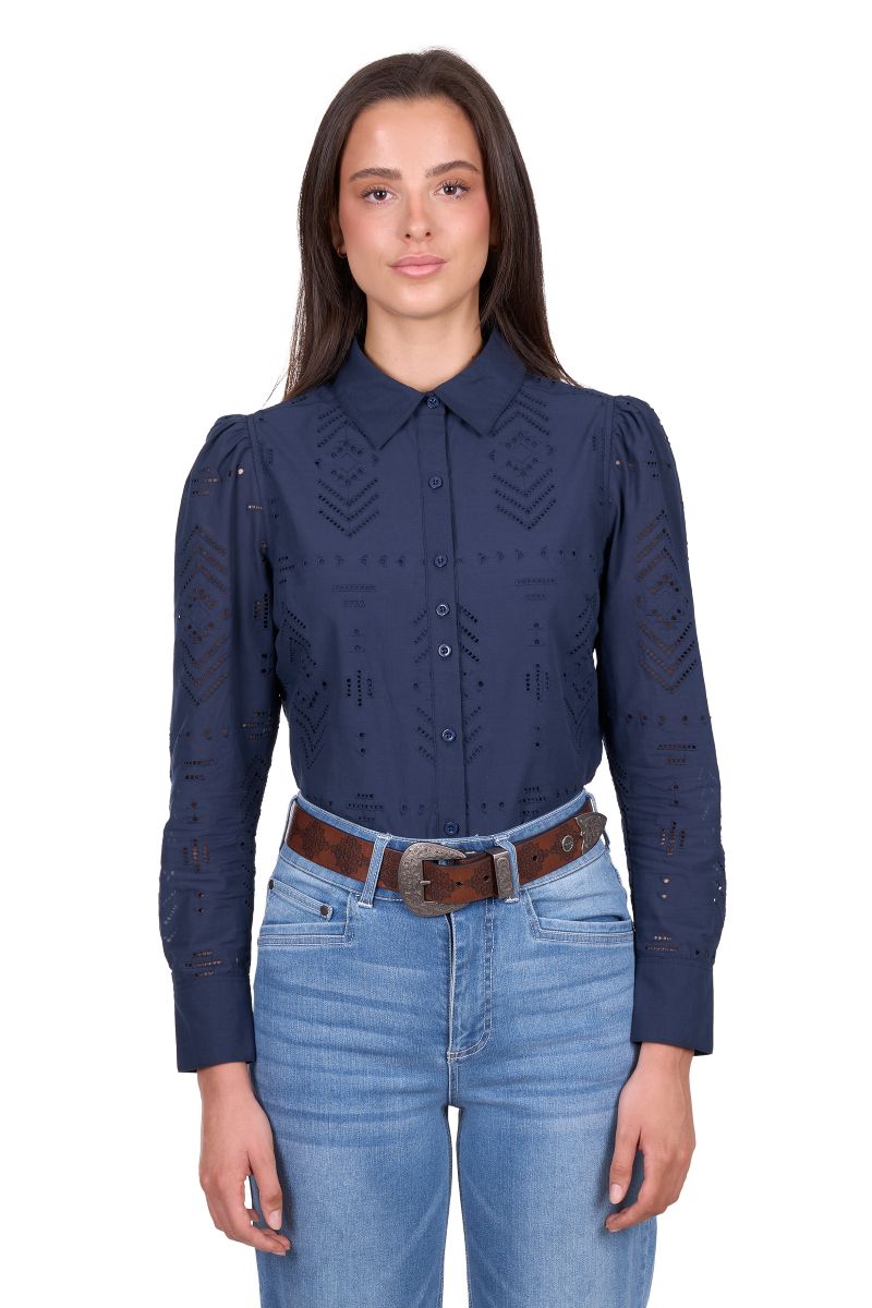 Wrangler Womens Lilly Ls Shirt - Navy [sz:10]