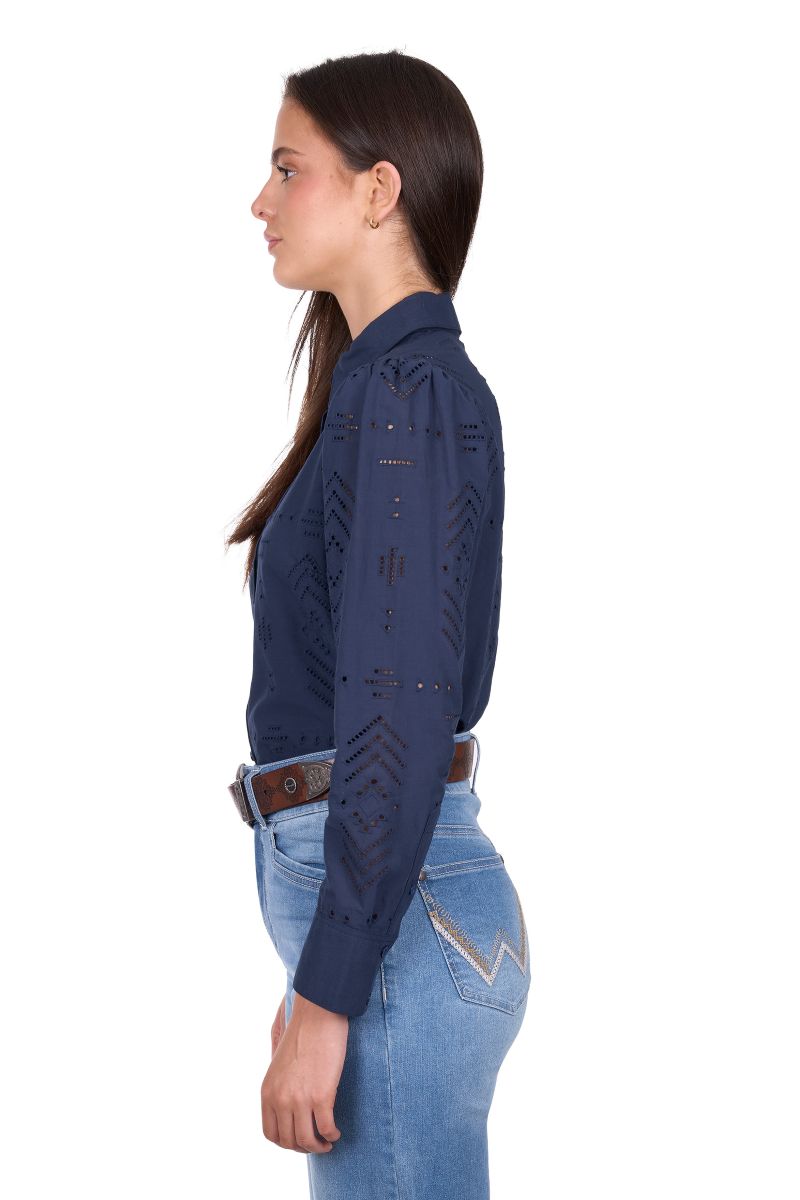 Wrangler Womens Lilly Ls Shirt - Navy [sz:10]