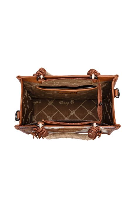 Wrangler Cow Print Tassel Crossbody Bag - Tan