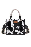 Wrangler Cow Print Tassel Crossbody Bag - Black