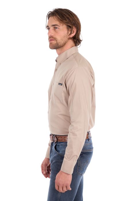 Wrangler Mens Flex 1pkt Ls Shirt - Sand [sz:l]