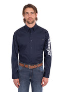 Wrangler Mens Flex Logo 1pkt Long Sleeve Shirt - Navy [sz:l]