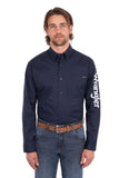Wrangler Mens Flex Logo 1pkt Long Sleeve Shirt - Navy [sz:l]