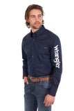 Wrangler Mens Flex Logo 1pkt Long Sleeve Shirt - Navy [sz:l]