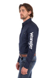 Wrangler Mens Flex Logo 1pkt Long Sleeve Shirt - Navy [sz:l]