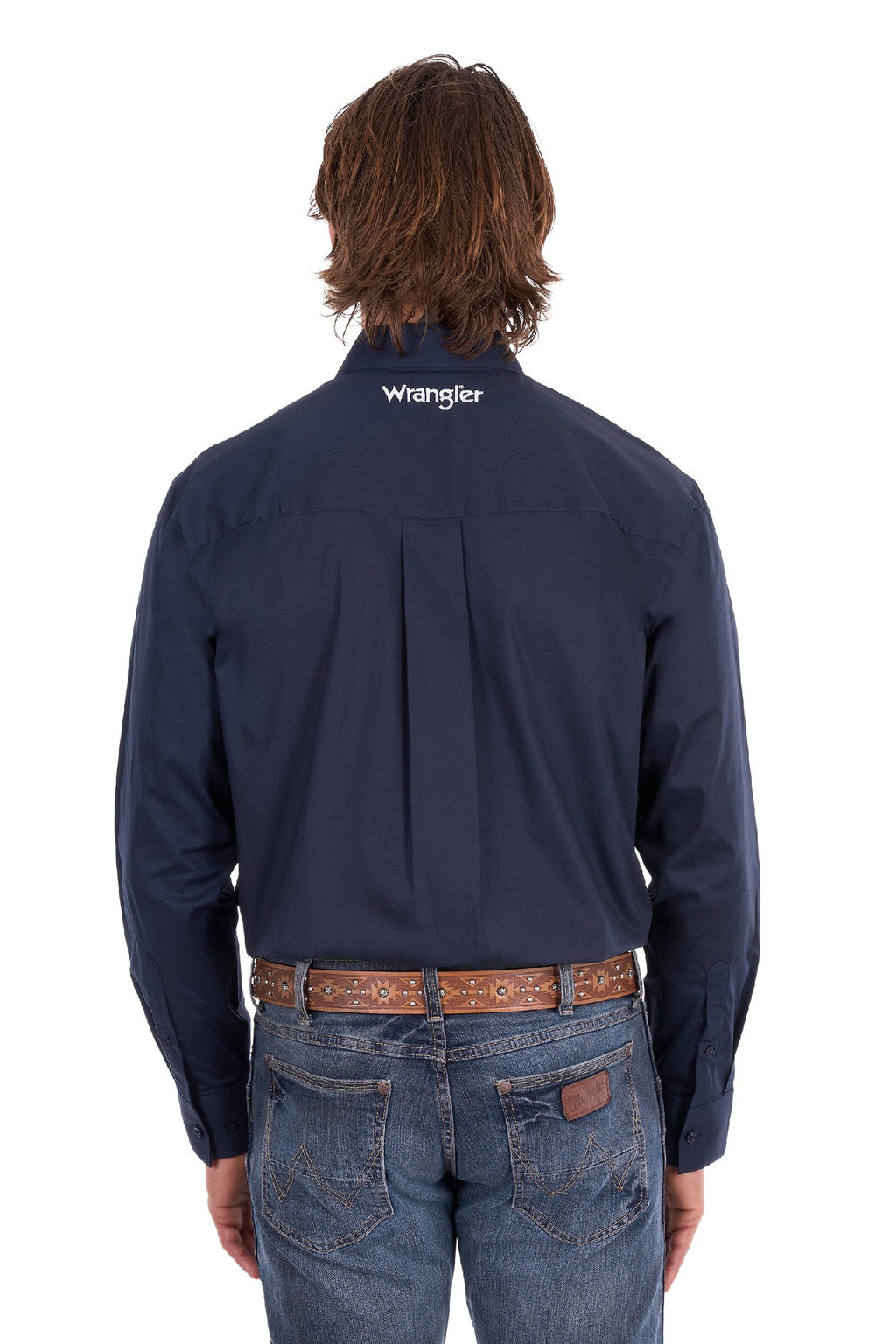 Wrangler Mens Flex Logo 1pkt Long Sleeve Shirt - Navy [sz:l]