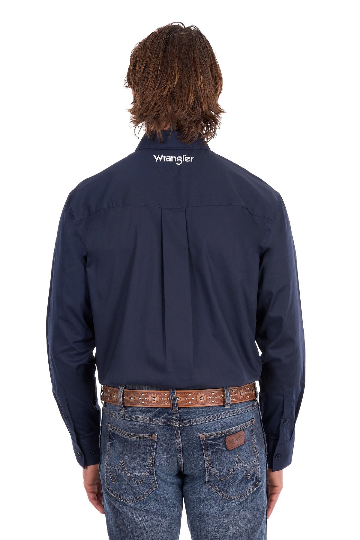 Wrangler Mens Flex Logo 1pkt Long Sleeve Shirt - Navy [sz:l]