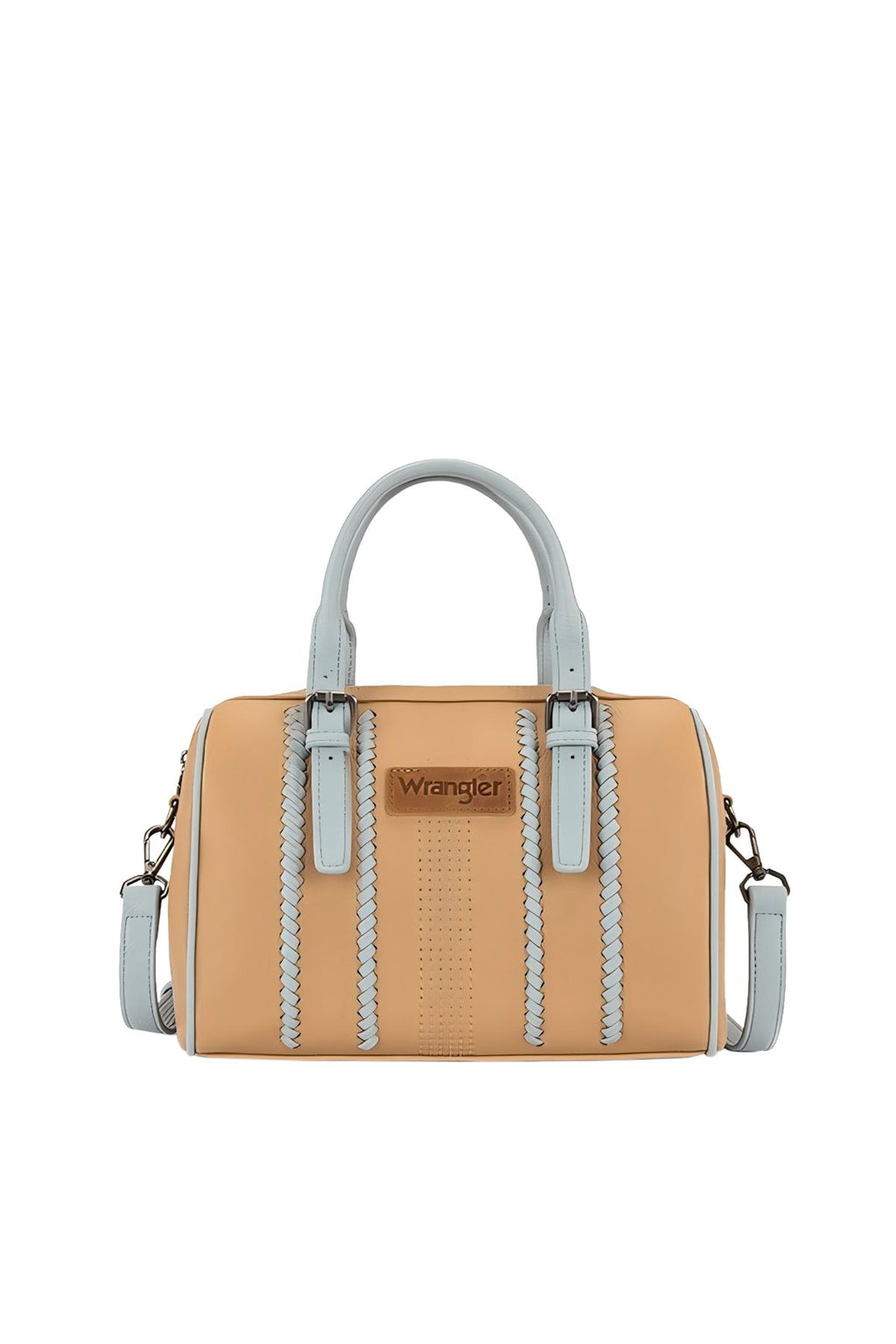 Wrangler Boston Stitch Barrel Bag - Camel/blue